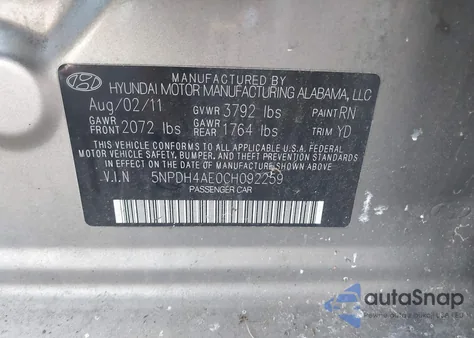 2012 Hyundai Elantra Gls/Limited z USA, uszkodzony, nr VIN 5NPDH4AE0CH092259